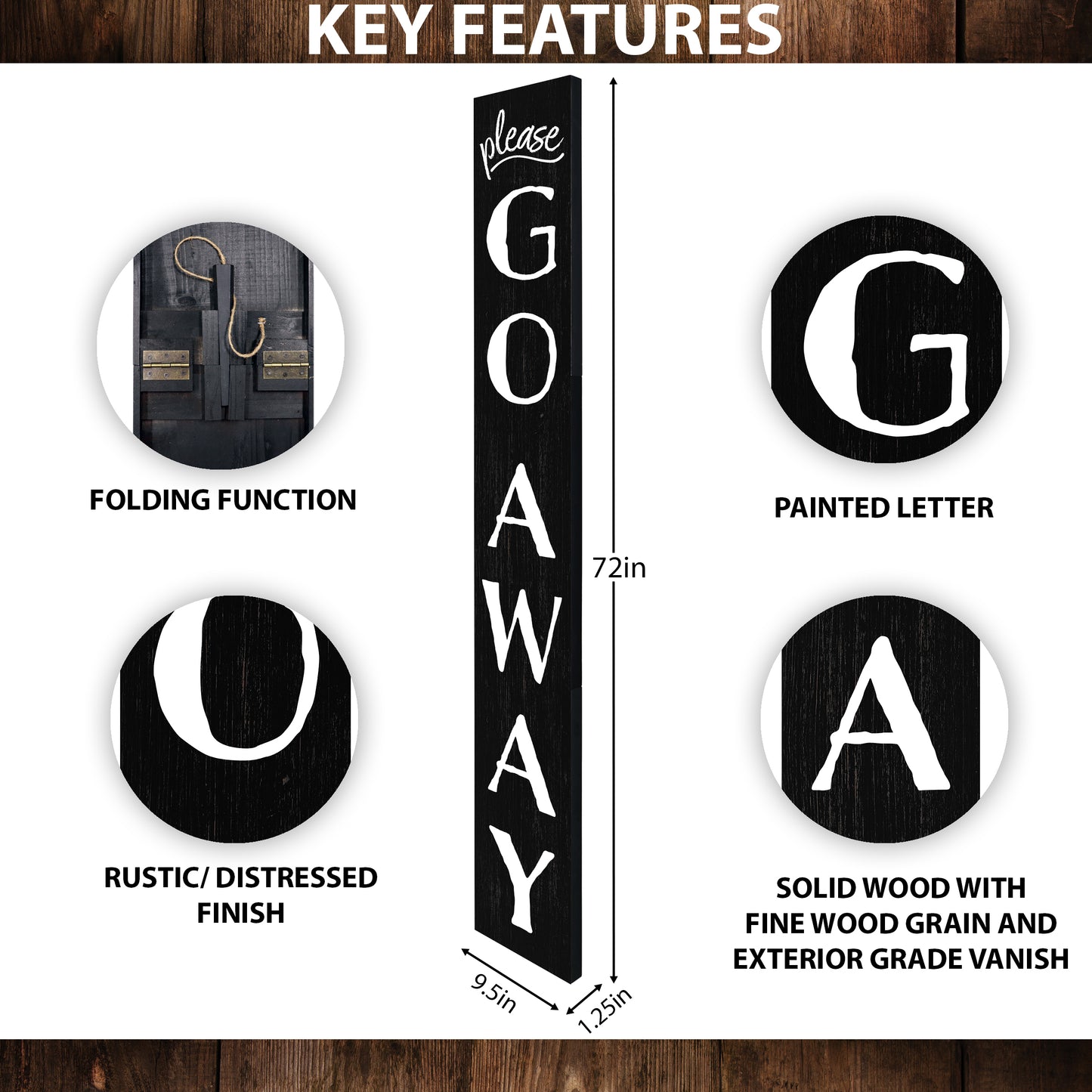 72in Go Away Sign for Porch | Black Outdoor Decorations | Home Front Door | Farmhouse Decoration