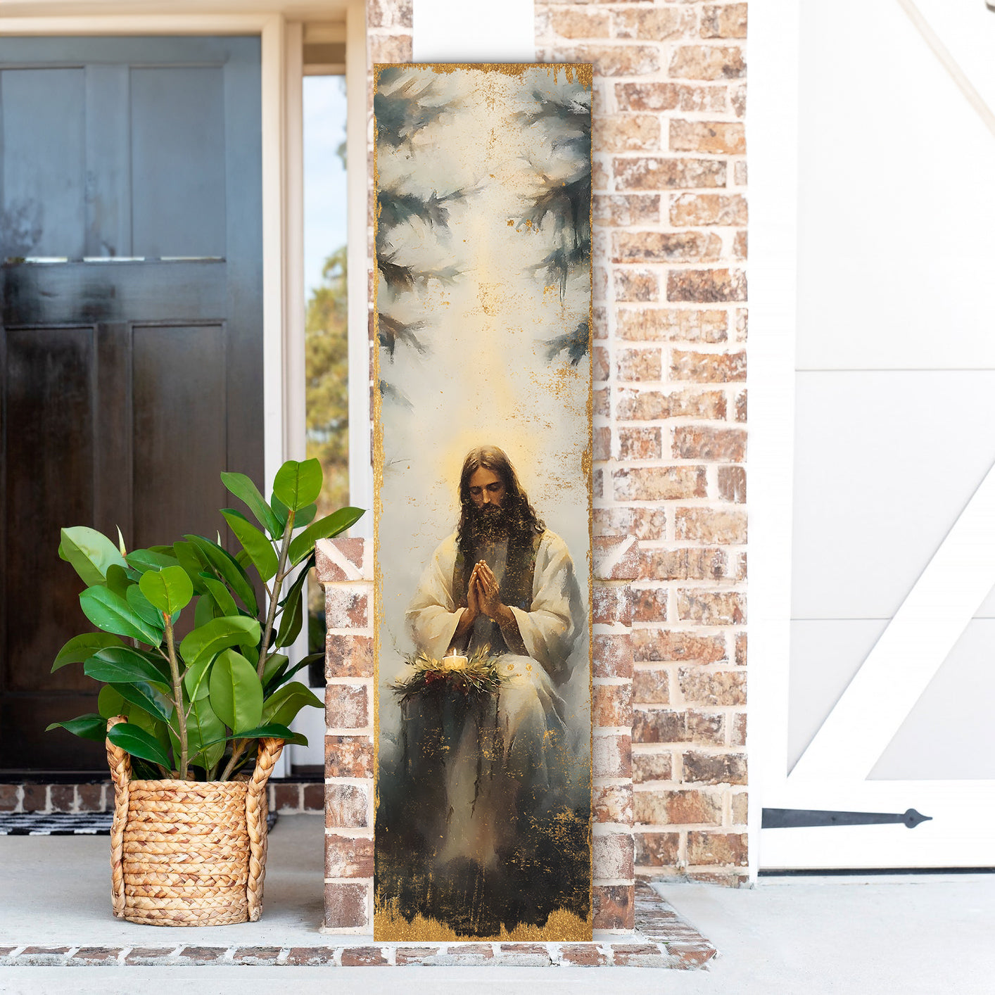 Jesus Christ Religious Porch Sign | Wooden Front Porch Plaque | Holiday Entryway Decor | UV Print | 3 Sizes