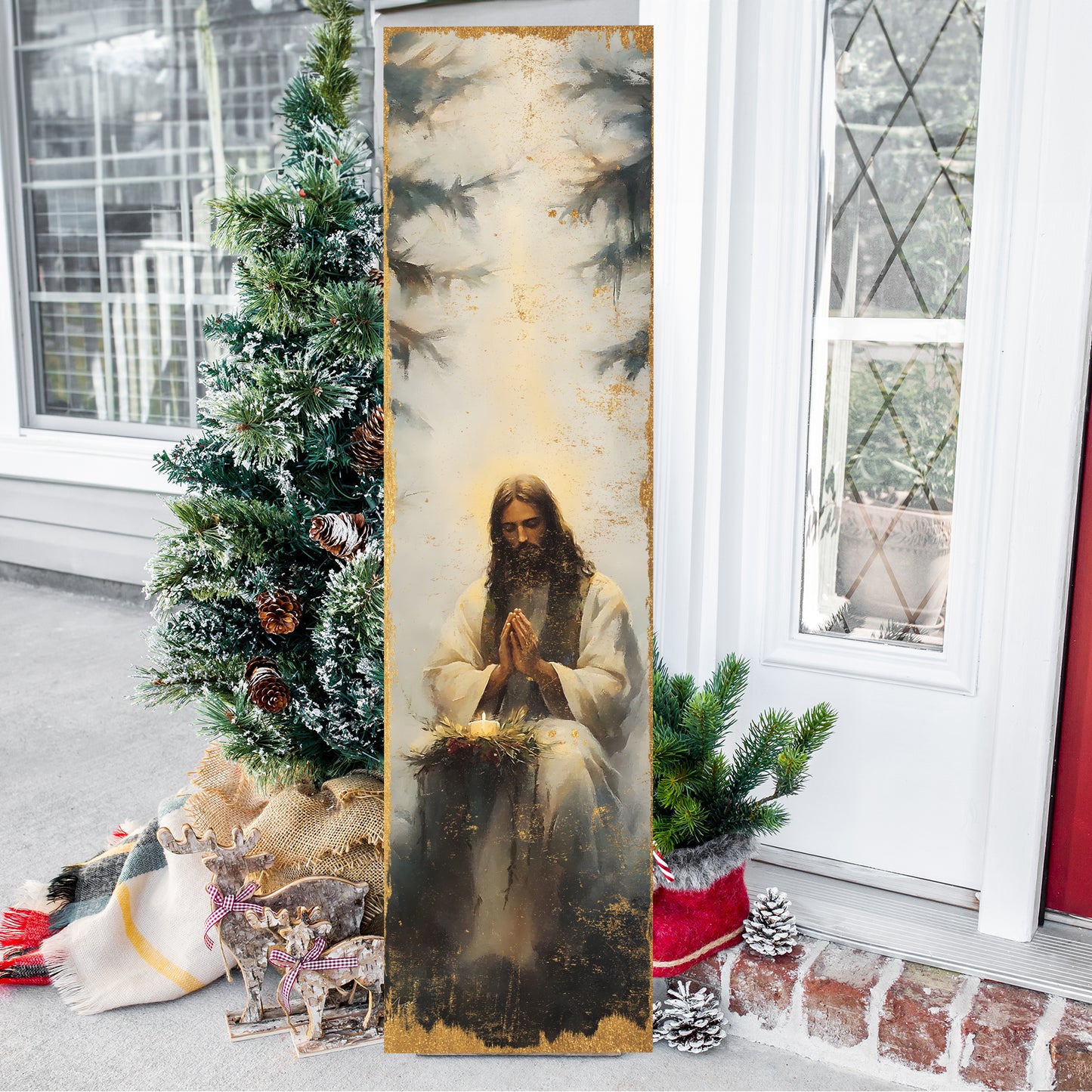 Jesus Christ Religious Porch Sign | Wooden Front Porch Plaque | Holiday Entryway Decor | UV Print | 3 Sizes