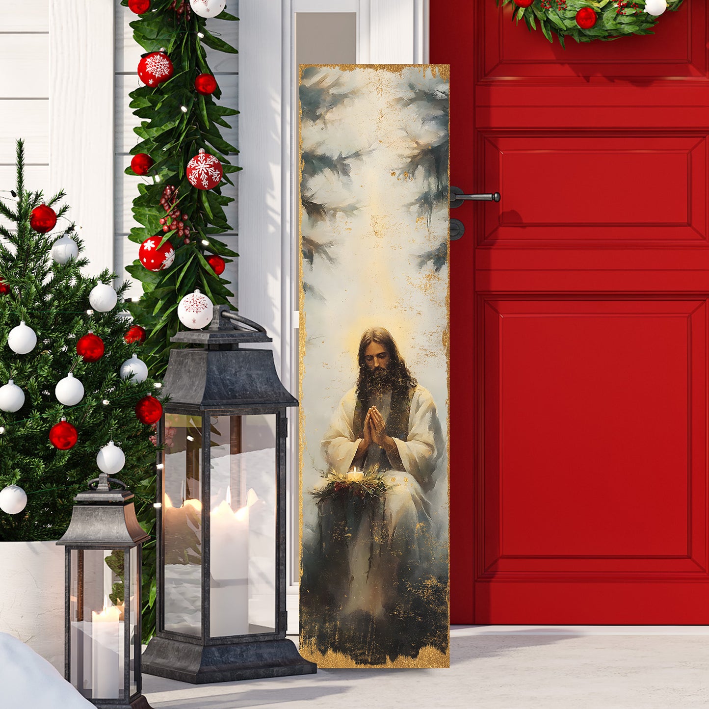 Jesus Christ Religious Porch Sign | Wooden Front Porch Plaque | Holiday Entryway Decor | UV Print | 3 Sizes