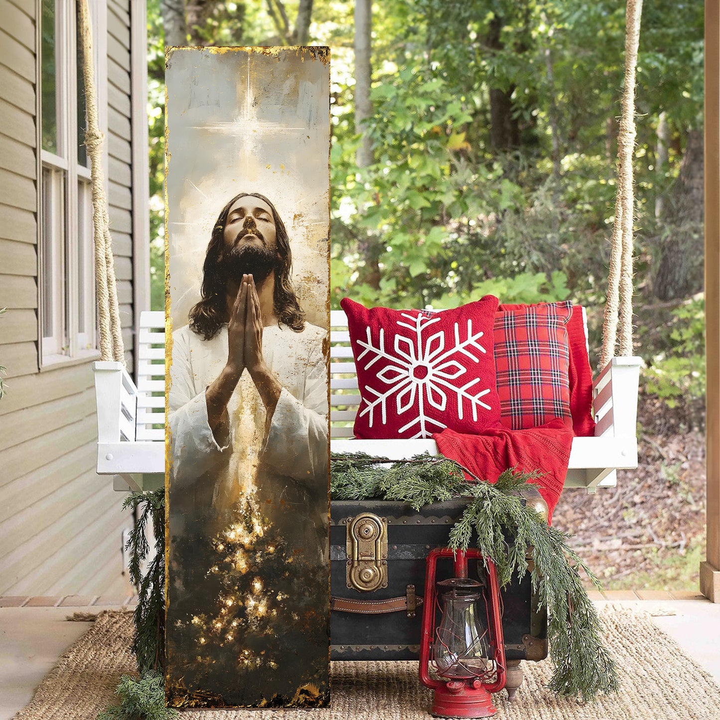 Jesus Christ Prayer Porch Sign | Front Porch Religious Plaque | Entryway Holiday Decor | UV Print | 3 Sizes