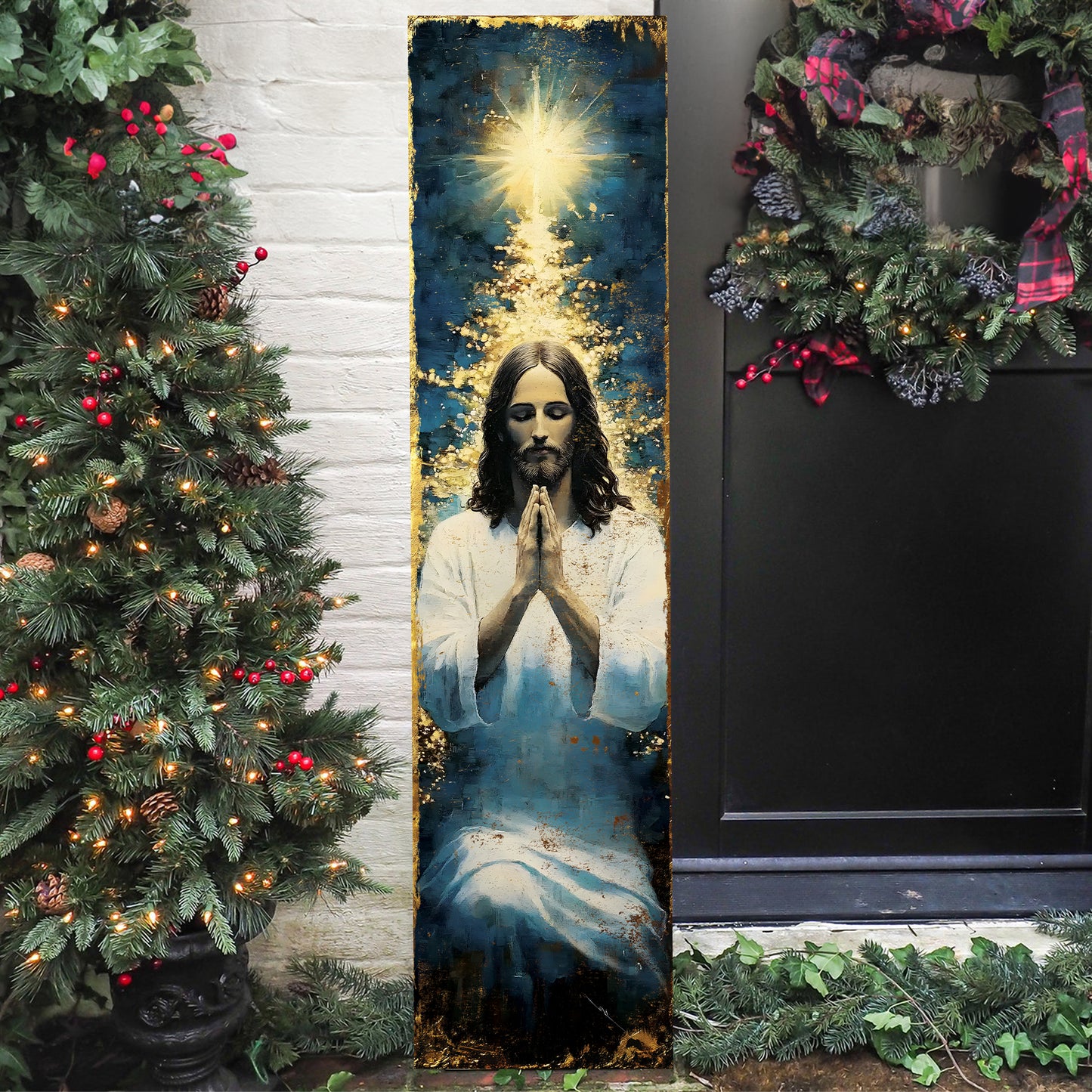 Jesus Christ Prayer Porch Sign | Holiday Front Porch Plaque | Religious Entryway Decor | UV Print | 3 Sizes