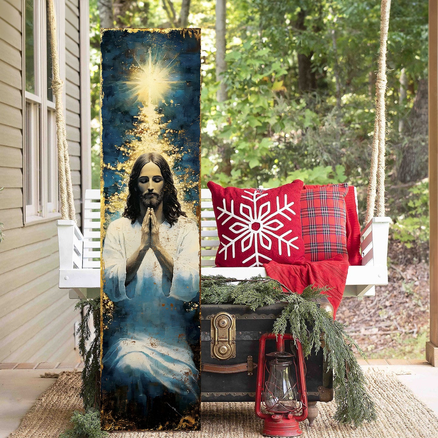 Jesus Christ Prayer Porch Sign | Holiday Front Porch Plaque | Religious Entryway Decor | UV Print | 3 Sizes