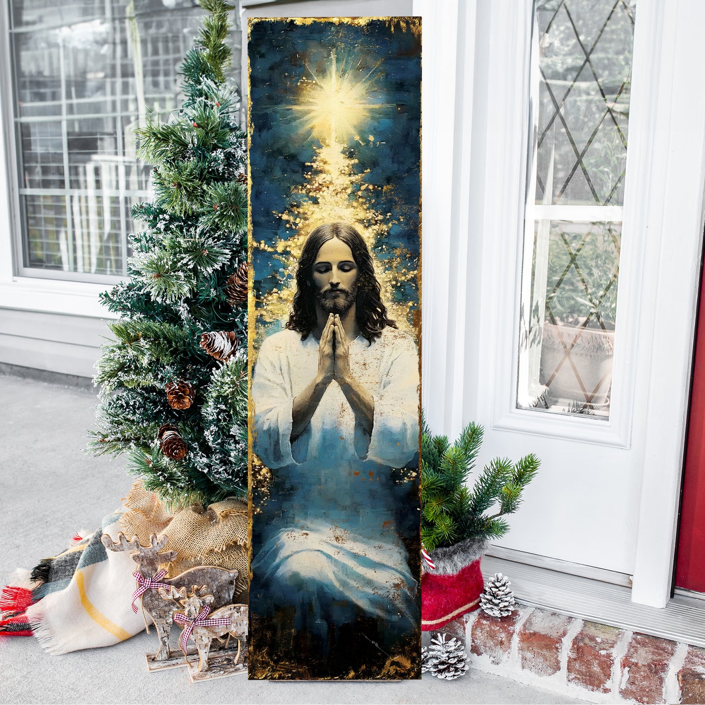 Jesus Christ Prayer Porch Sign | Holiday Front Porch Plaque | Religious Entryway Decor | UV Print | 3 Sizes