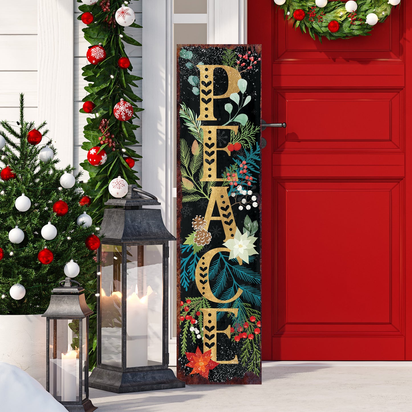 Joy/Peace/Happy New Year Porch Sign | Christmas Welcome Sign | Rustic Farmhouse Entryway Board | 3 Sizes