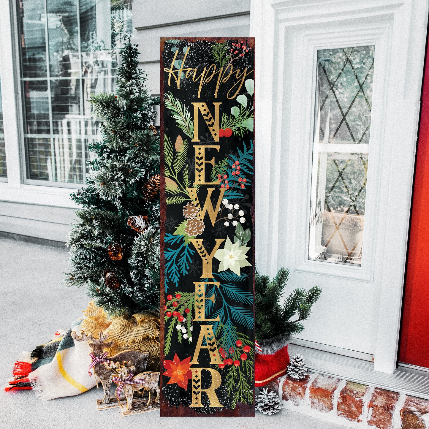 Joy/Peace/Happy New Year Porch Sign | Christmas Welcome Sign | Rustic Farmhouse Entryway Board | 3 Sizes