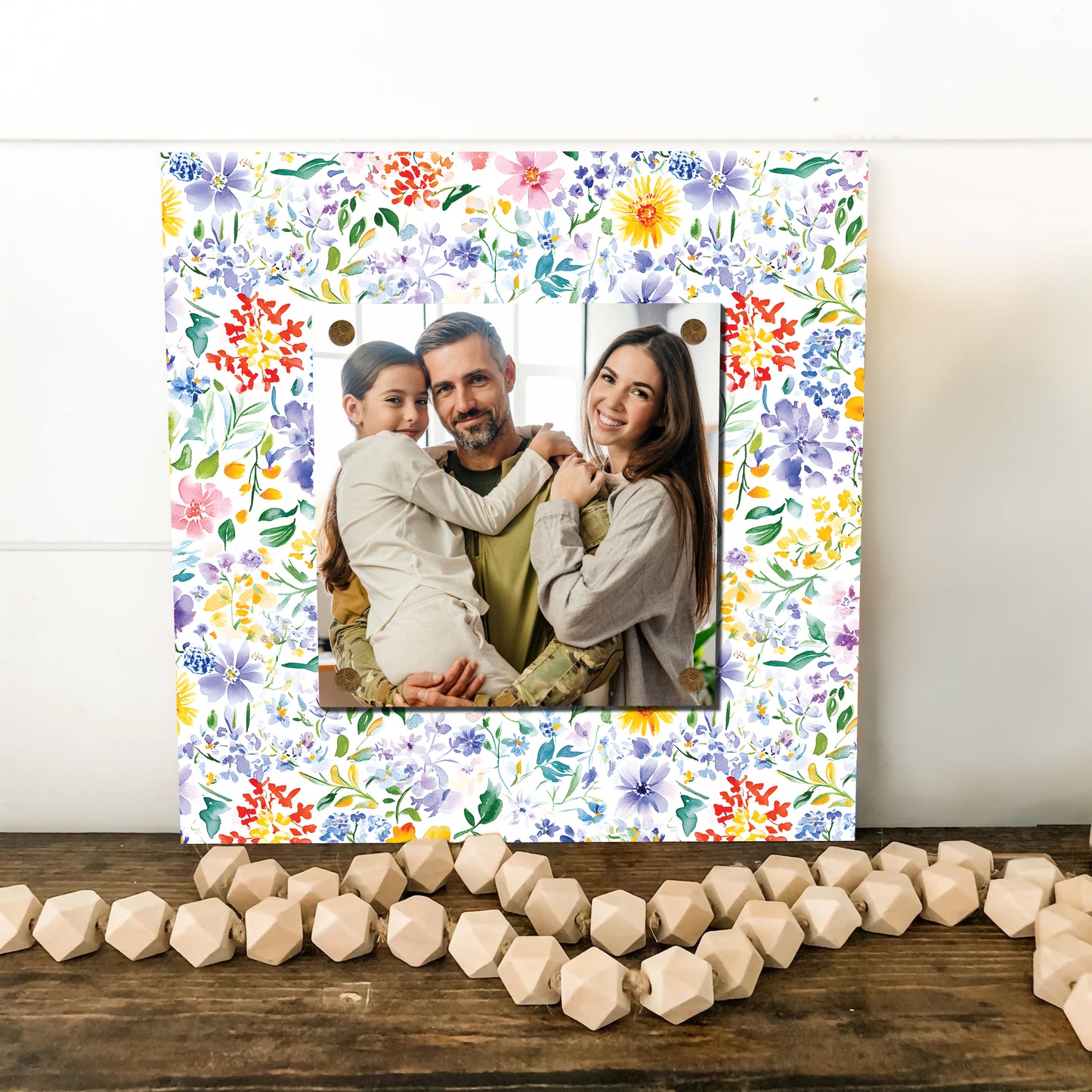 Personalized Spring Wall Decor | Custom Photo Frame | Wildflower Pattern | Custom Print | 3 Size Options