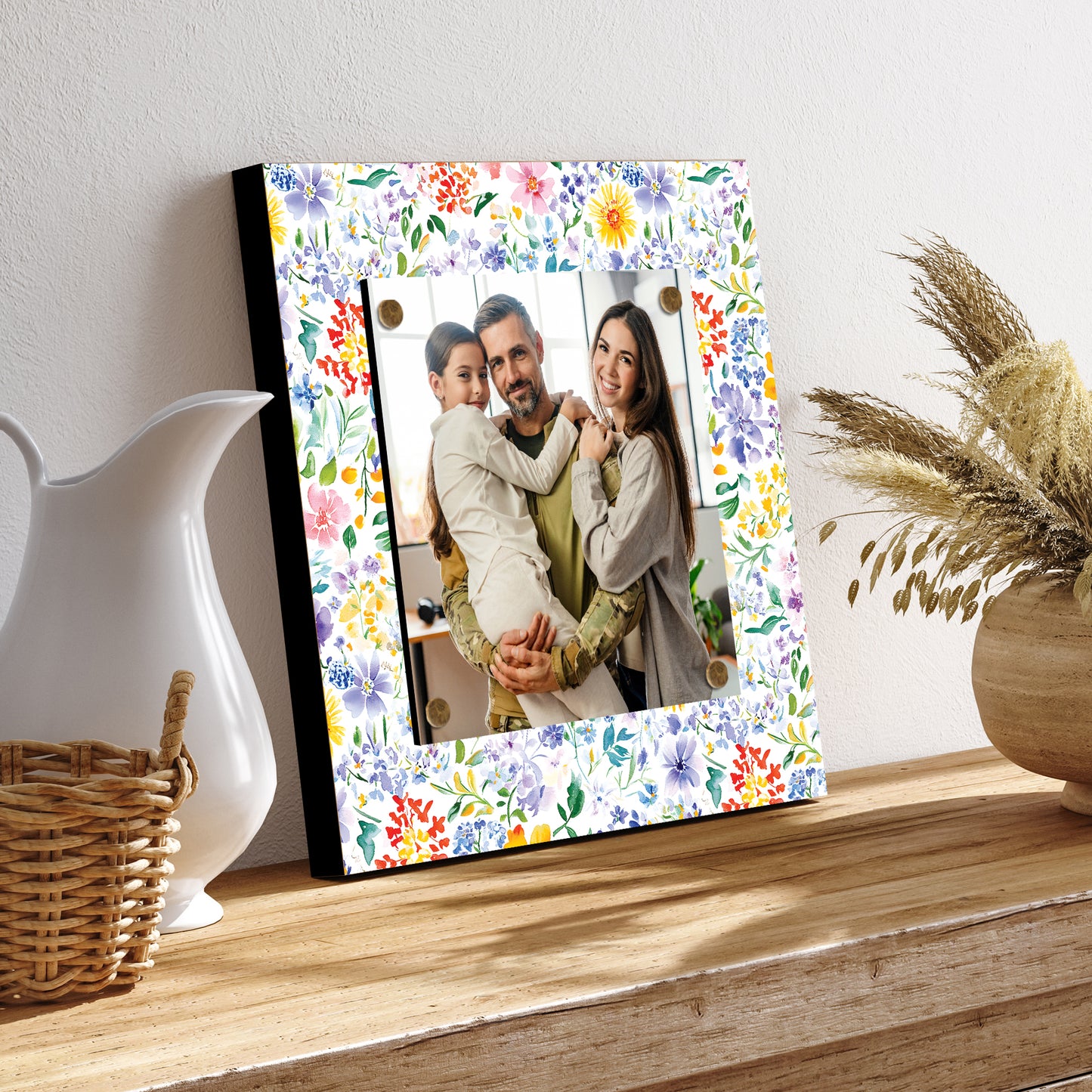 Personalized Spring Wall Decor | Custom Photo Frame | Wildflower Pattern | Custom Print | 3 Size Options