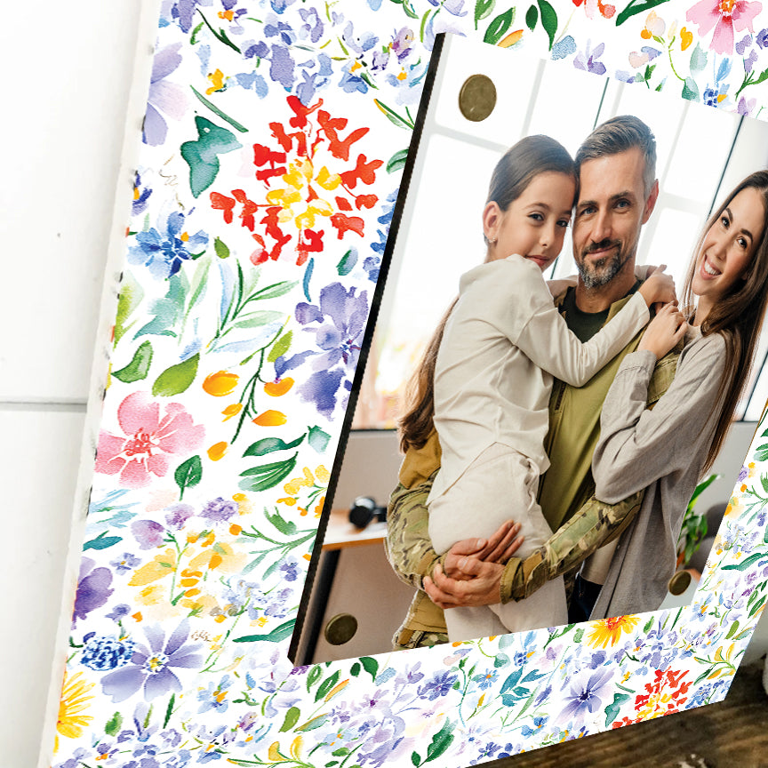 Personalized Spring Wall Decor | Custom Photo Frame | Wildflower Pattern | Custom Print | 3 Size Options