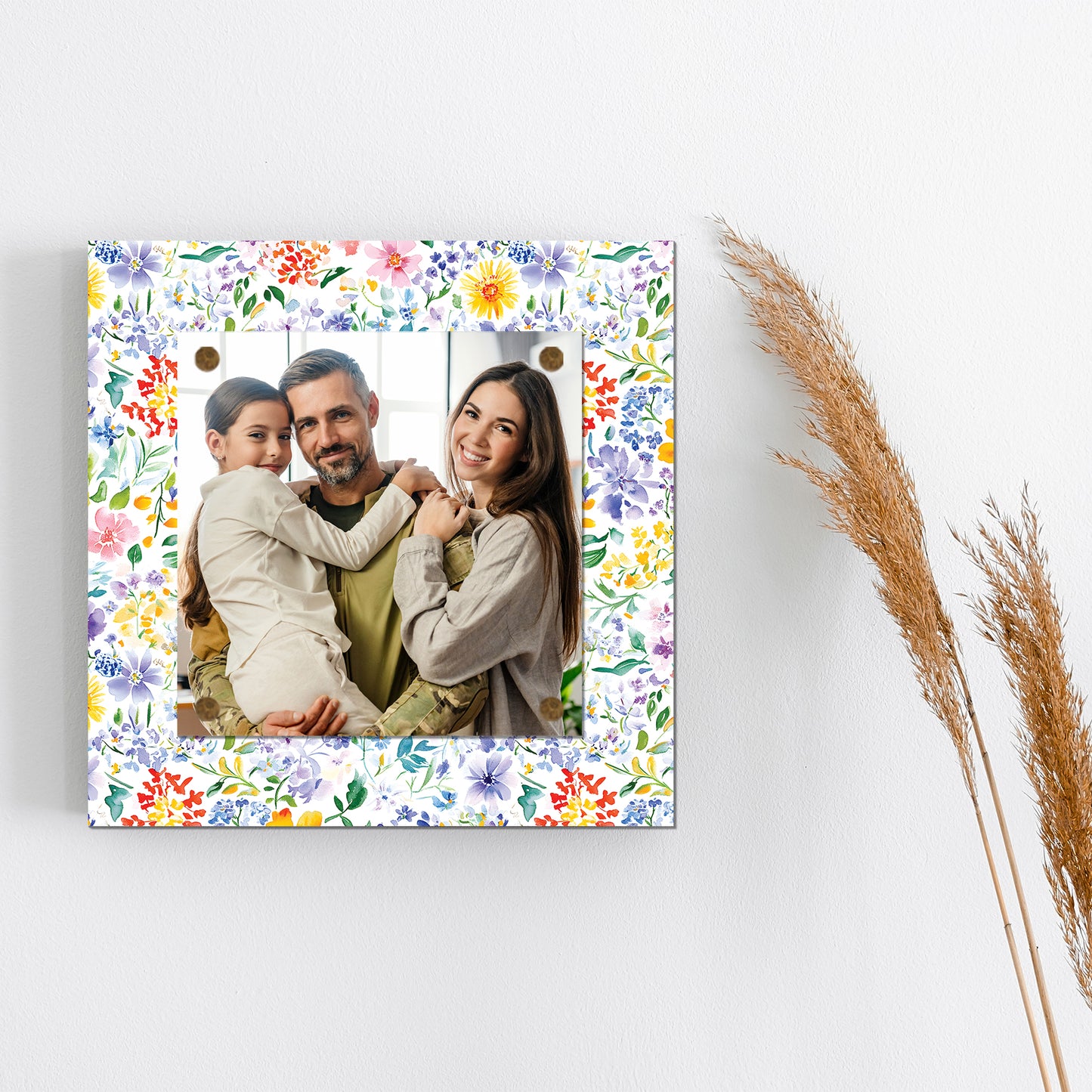 Personalized Spring Wall Decor | Custom Photo Frame | Wildflower Pattern | Custom Print | 3 Size Options