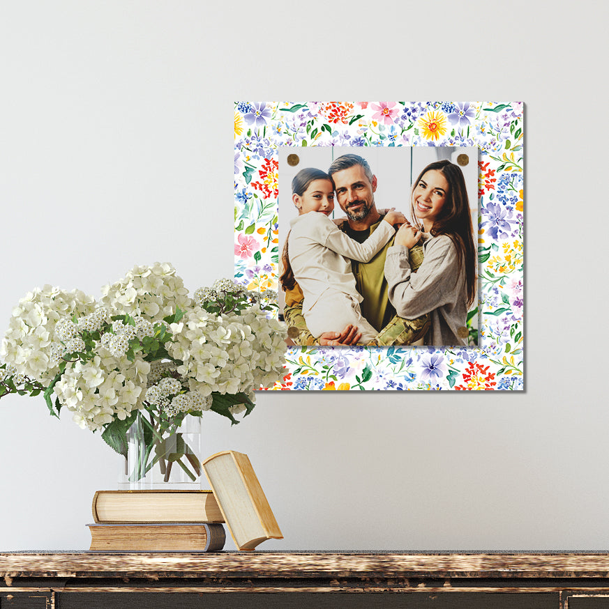 Personalized Spring Wall Decor | Custom Photo Frame | Wildflower Pattern | Custom Print | 3 Size Options