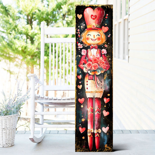 Valentine’s Day Girl Nutcracker Porch Sign | Front Porch Plaque | Entryway Decor | UV Print | 3 Sizes