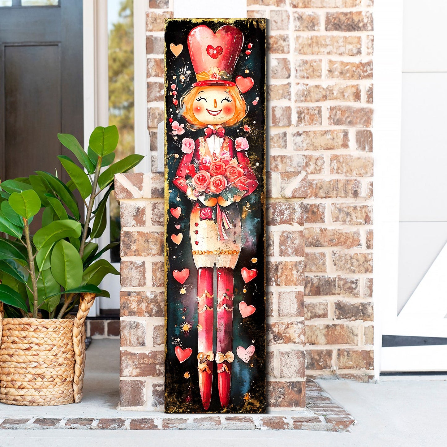 Valentine’s Day Girl Nutcracker Porch Sign | Front Porch Plaque | Entryway Decor | UV Print | 3 Sizes