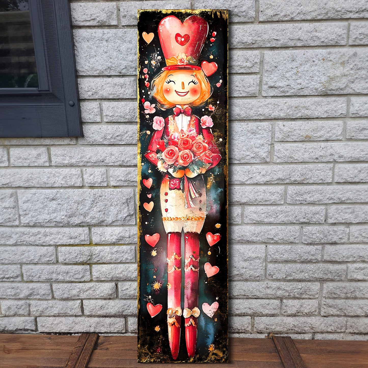 Valentine’s Day Girl Nutcracker Porch Sign | Front Porch Plaque | Entryway Decor | UV Print | 3 Sizes