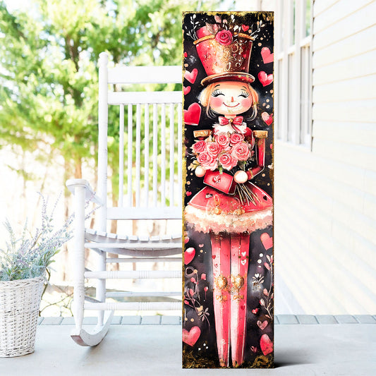 Valentine’s Day Girl Nutcracker Porch Sign | Front Porch Plaque | Entryway Decor | UV Print | 3 Sizes