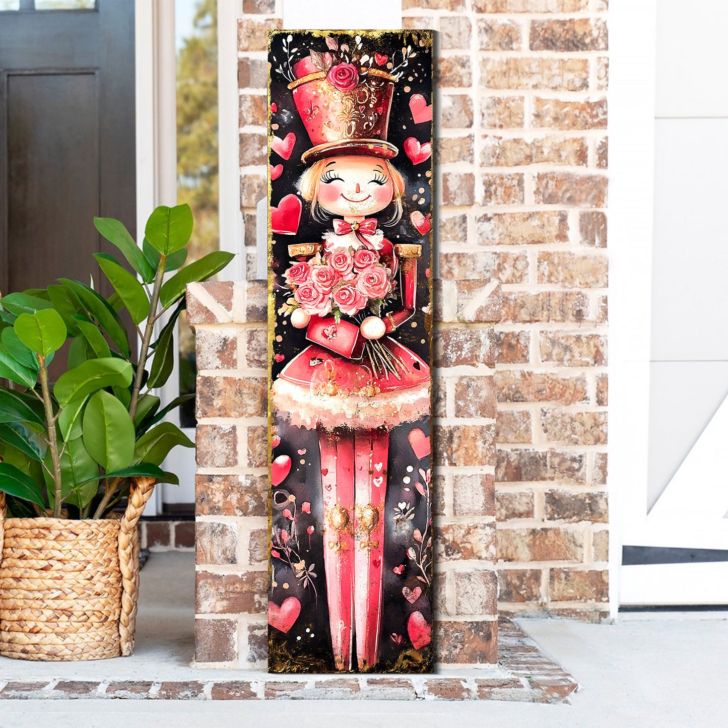 Valentine’s Day Girl Nutcracker Porch Sign | Front Porch Plaque | Entryway Decor | UV Print | 3 Sizes