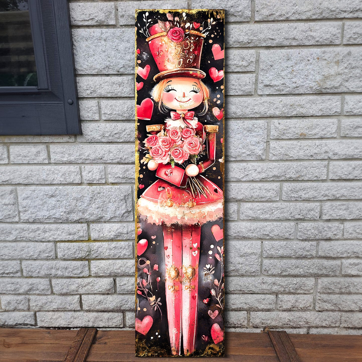 Valentine’s Day Girl Nutcracker Porch Sign | Front Porch Plaque | Entryway Decor | UV Print | 3 Sizes