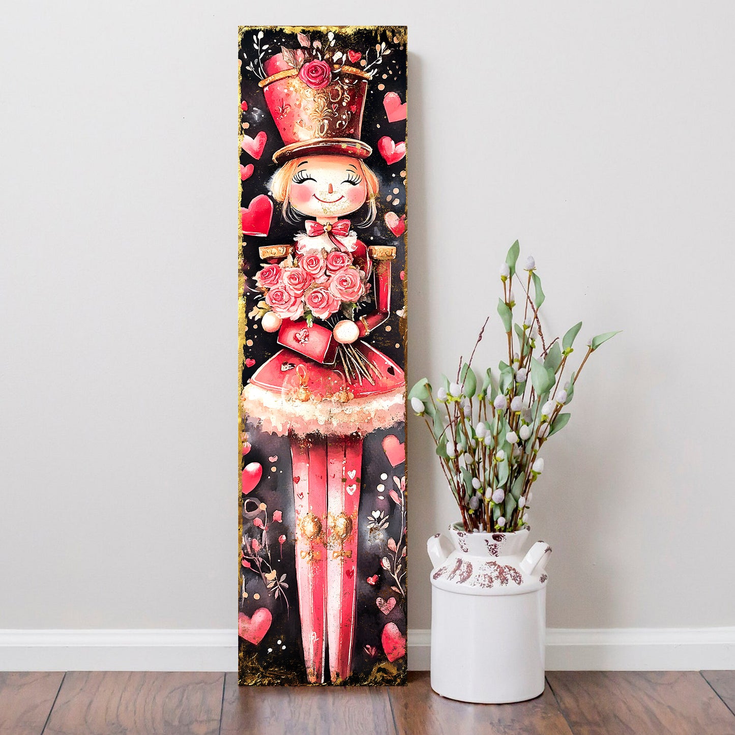 Valentine’s Day Girl Nutcracker Porch Sign | Front Porch Plaque | Entryway Decor | UV Print | 3 Sizes