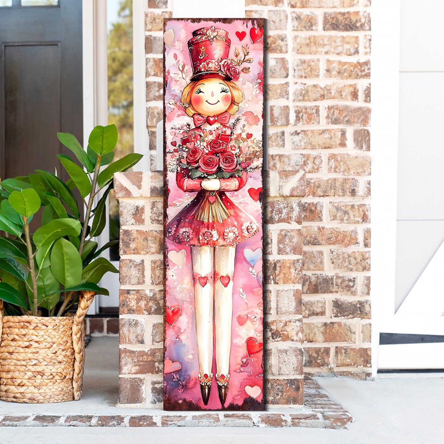 Valentine’s Day Girl Nutcracker Porch Sign | Front Porch Plaque | Wooden Entryway Decor | UV Print | 3 Sizes