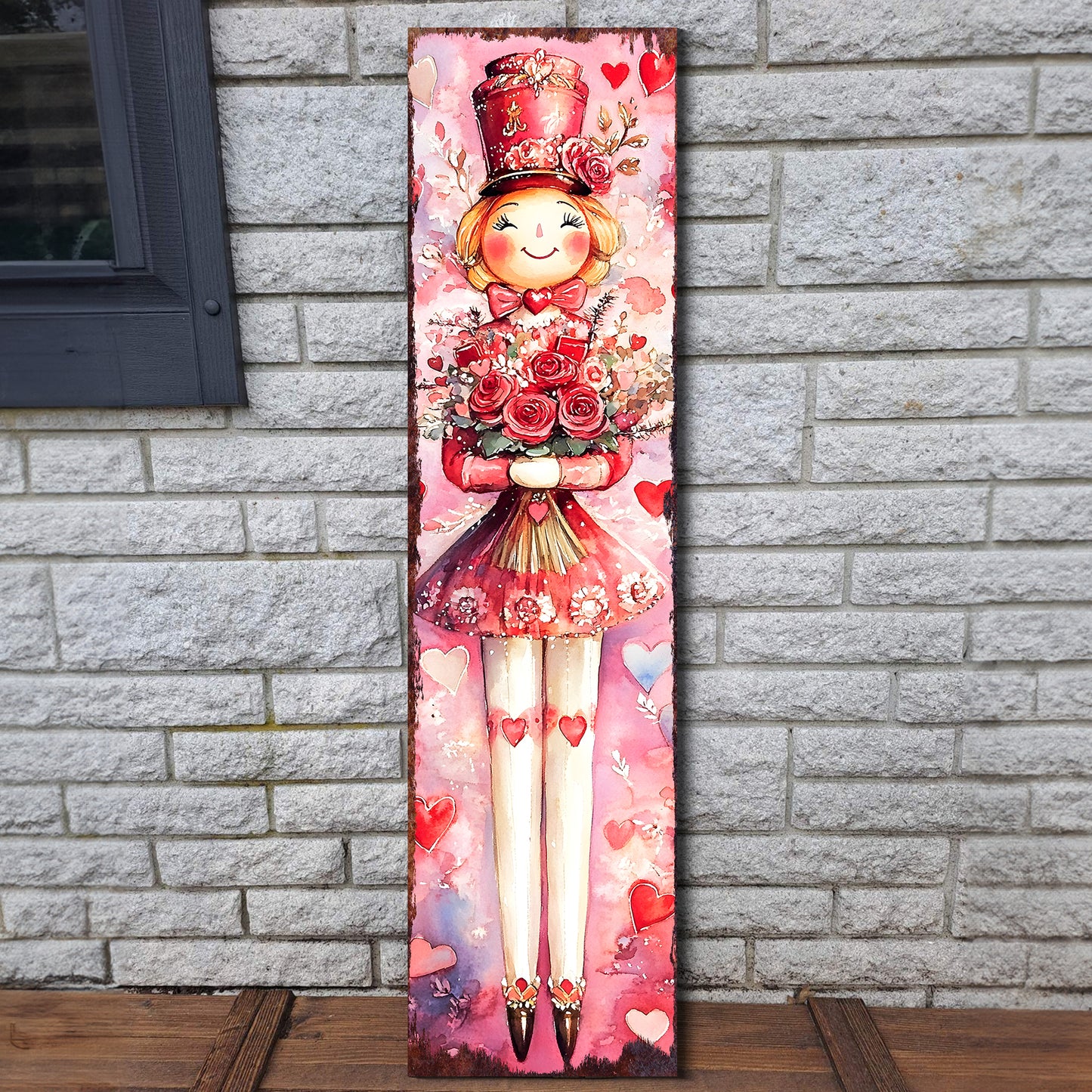 Valentine’s Day Girl Nutcracker Porch Sign | Front Porch Plaque | Wooden Entryway Decor | UV Print | 3 Sizes