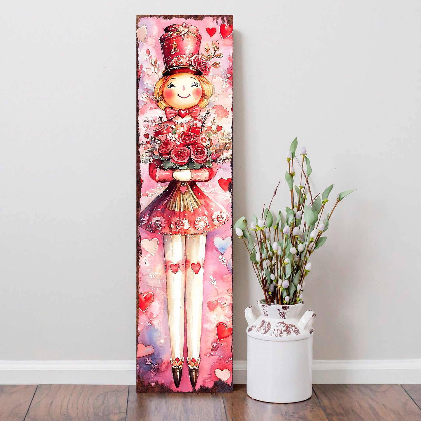 Valentine’s Day Girl Nutcracker Porch Sign | Front Porch Plaque | Wooden Entryway Decor | UV Print | 3 Sizes