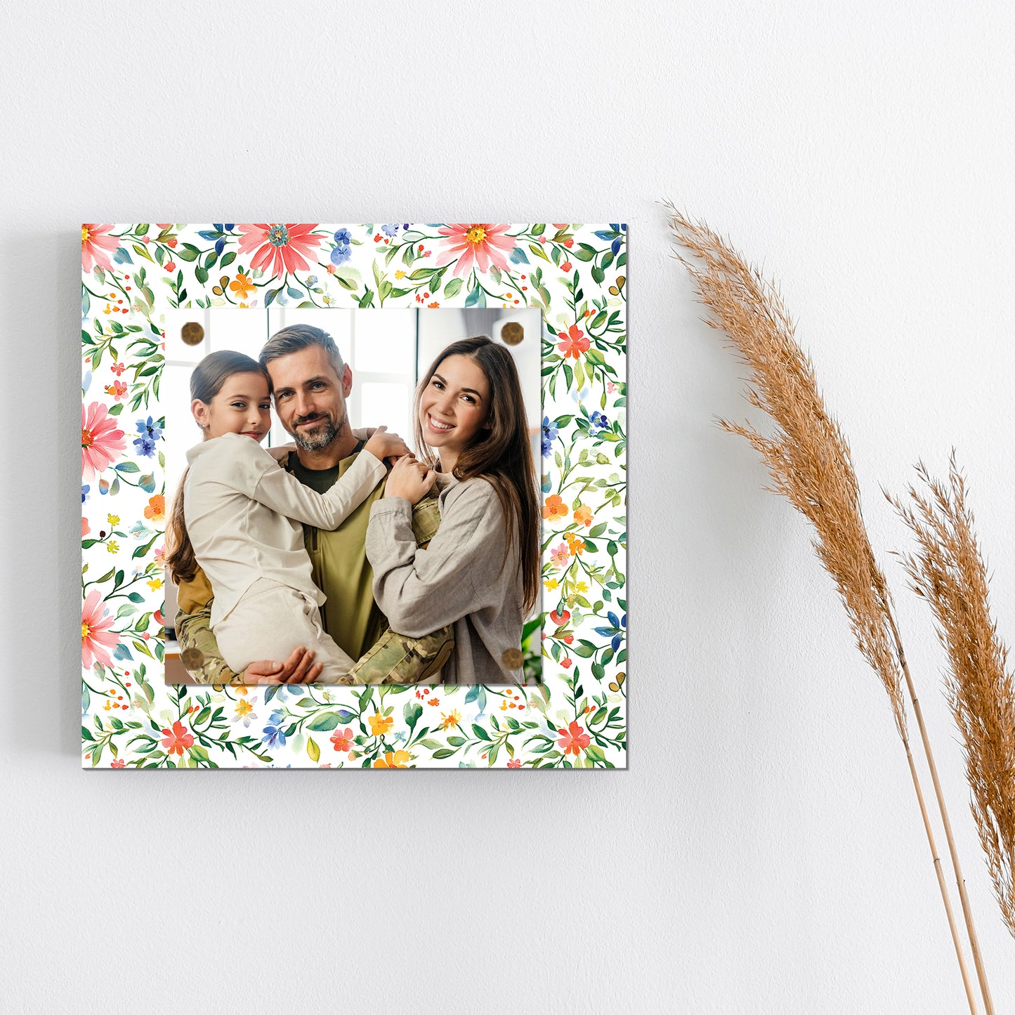 Personalized Spring Wall Decor | Custom Photo Frame | Wildflower Pattern | Custom Print | 3 Size Options