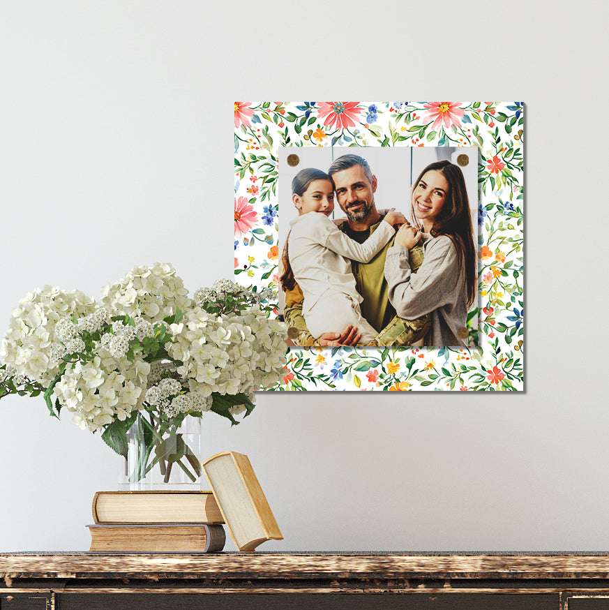 Personalized Spring Wall Decor | Custom Photo Frame | Wildflower Pattern | Custom Print | 3 Size Options