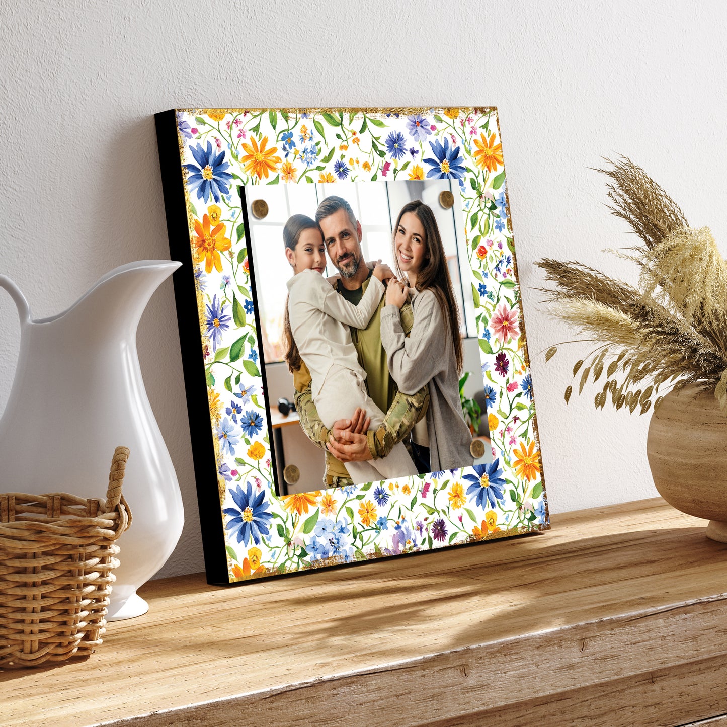 Personalized Spring Wall Decor | Custom Photo Frame | Wildflower Pattern | Custom Print | 3 Size Options