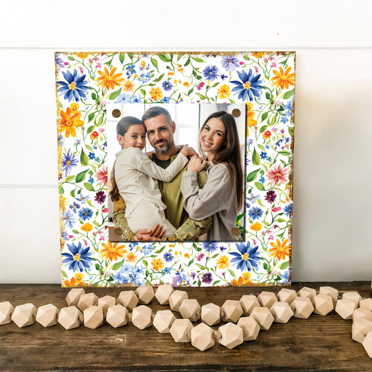 Personalized Spring Wall Decor | Custom Photo Frame | Wildflower Pattern | Custom Print | 3 Size Options