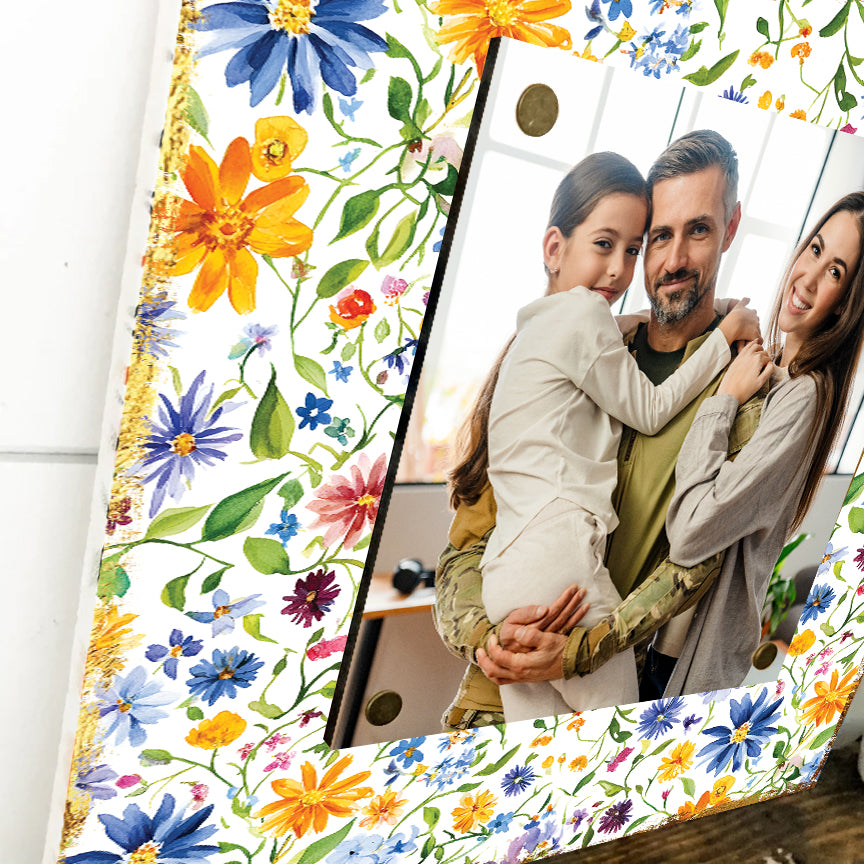 Personalized Spring Wall Decor | Custom Photo Frame | Wildflower Pattern | Custom Print | 3 Size Options