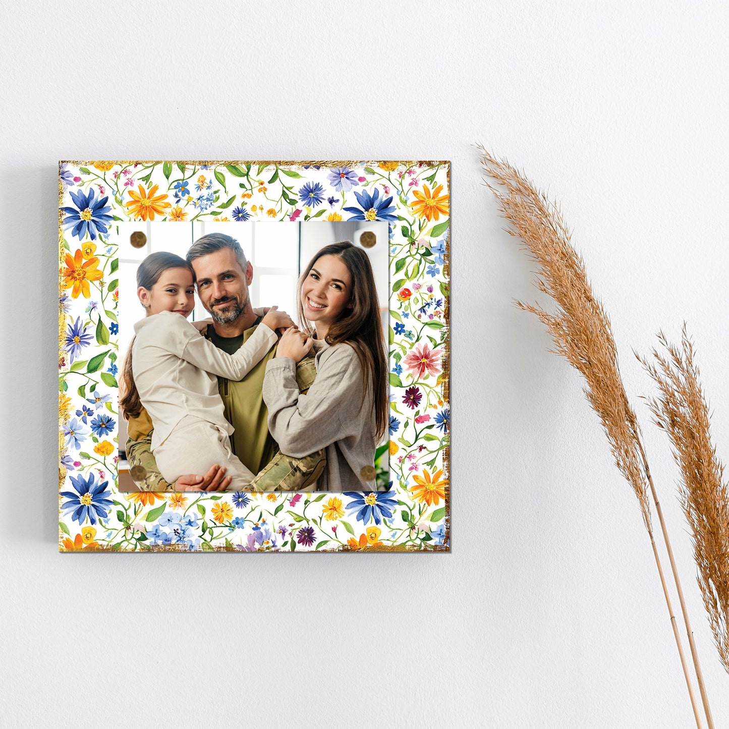 Personalized Spring Wall Decor | Custom Photo Frame | Wildflower Pattern | Custom Print | 3 Size Options