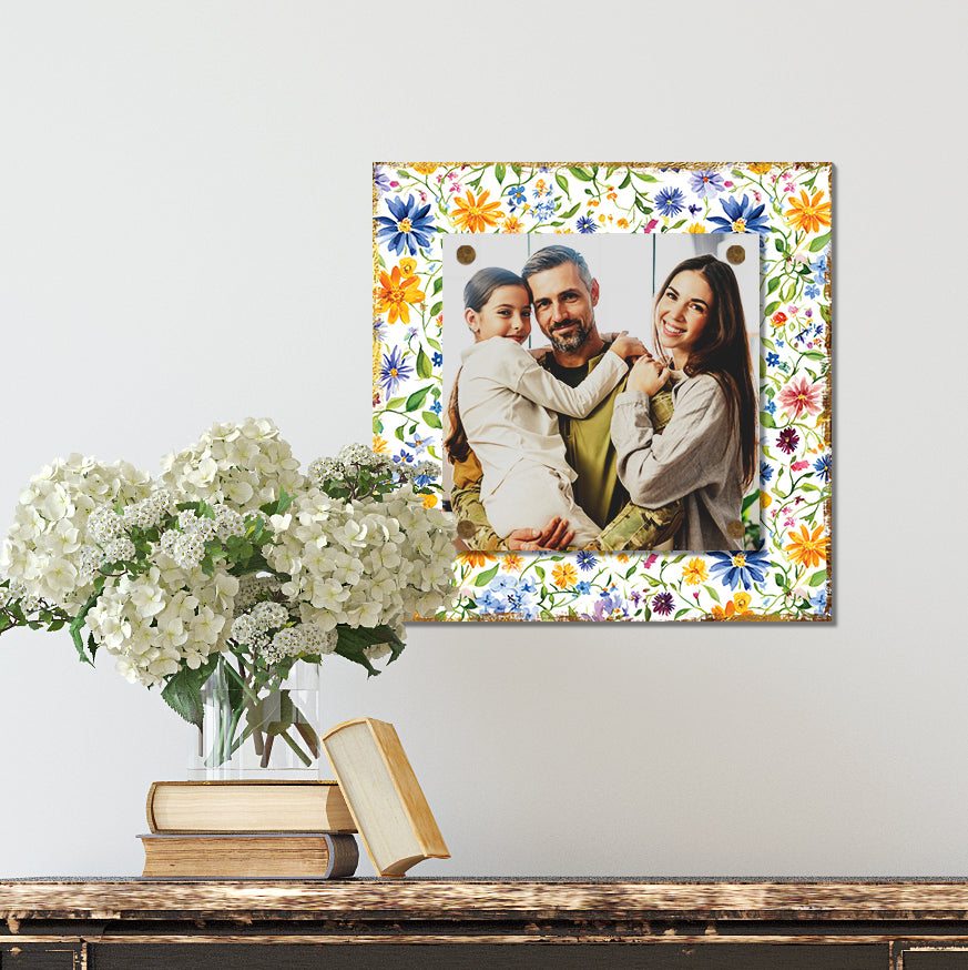 Personalized Spring Wall Decor | Custom Photo Frame | Wildflower Pattern | Custom Print | 3 Size Options