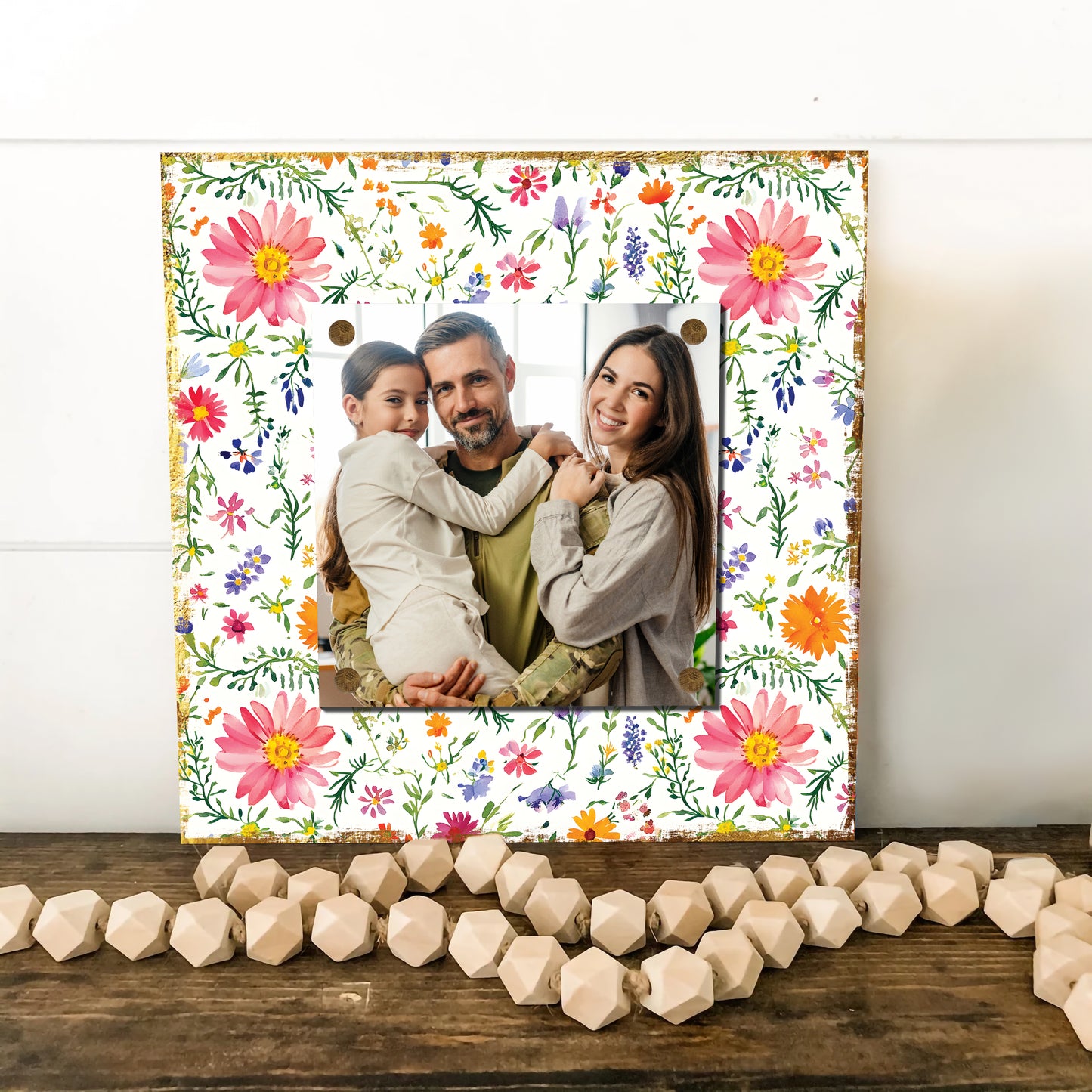 Personalized Spring Wall Decor | Custom Photo Frame | Wildflower Pattern | Custom Print | 3 Size Options