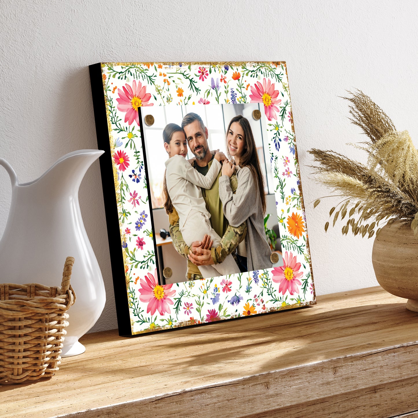 Personalized Spring Wall Decor | Custom Photo Frame | Wildflower Pattern | Custom Print | 3 Size Options