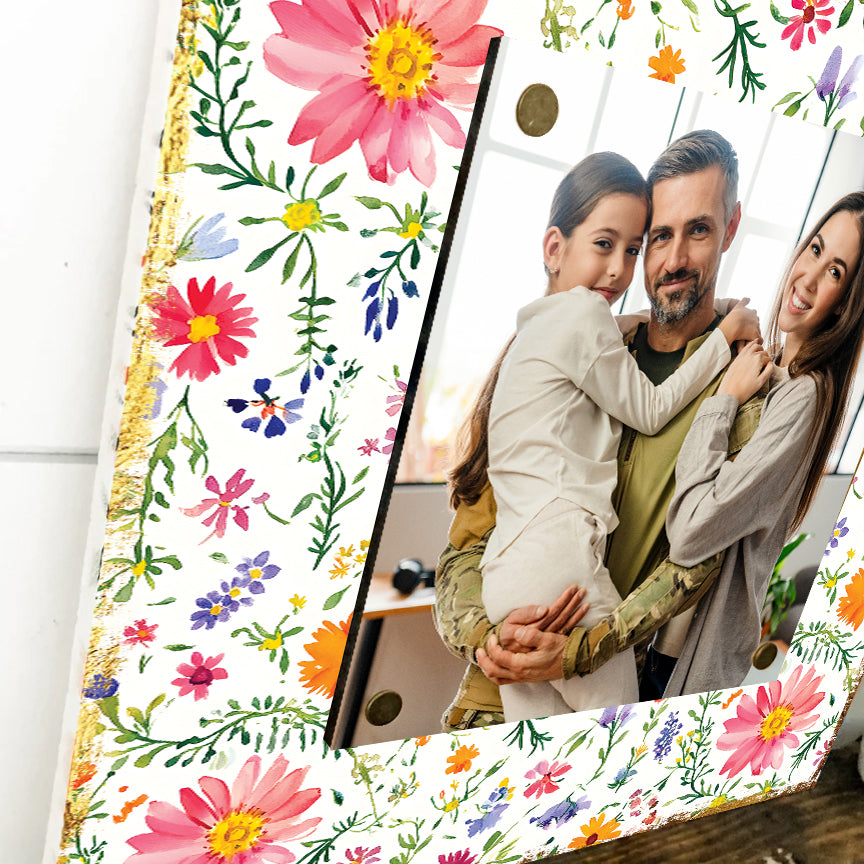 Personalized Spring Wall Decor | Custom Photo Frame | Wildflower Pattern | Custom Print | 3 Size Options