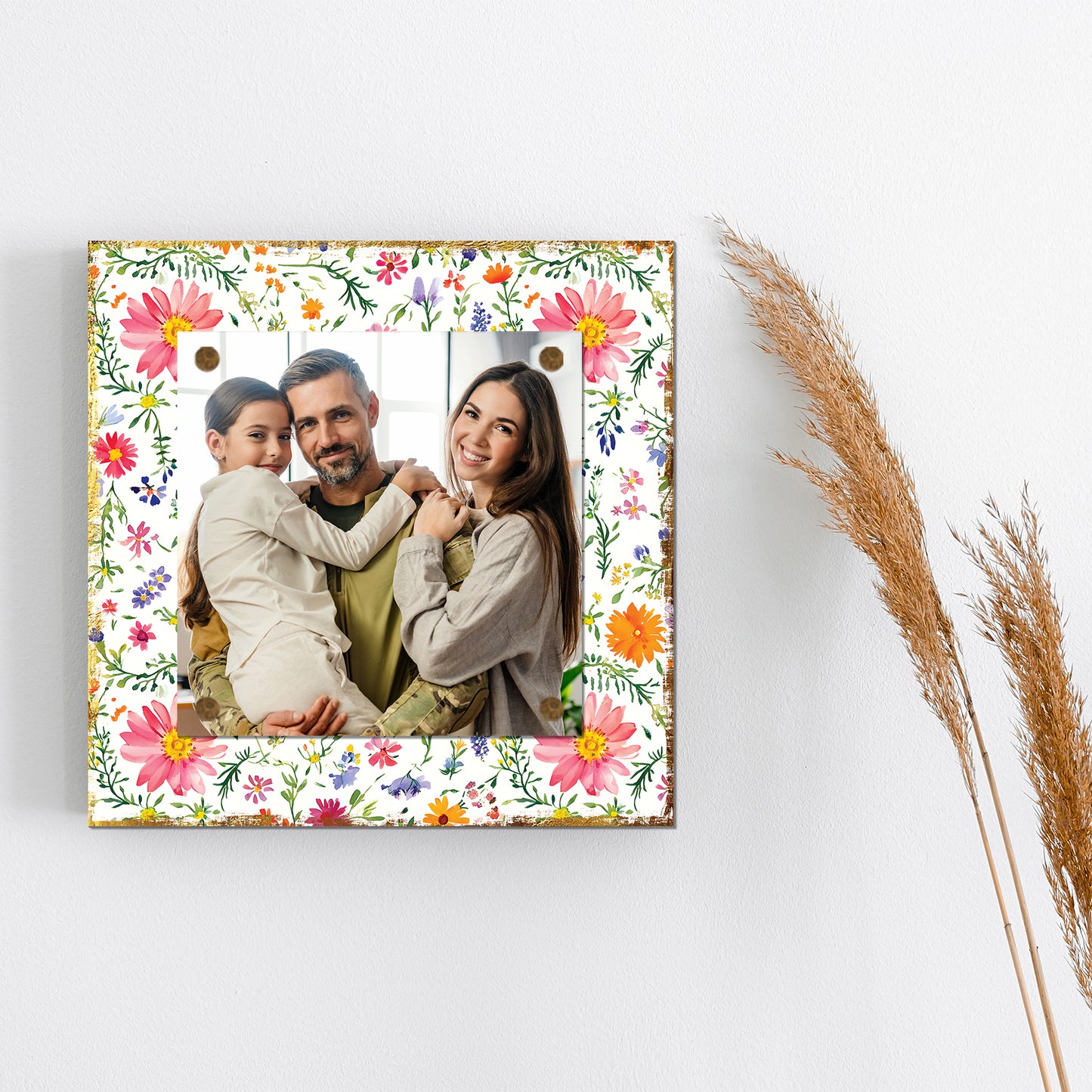 Personalized Spring Wall Decor | Custom Photo Frame | Wildflower Pattern | Custom Print | 3 Size Options