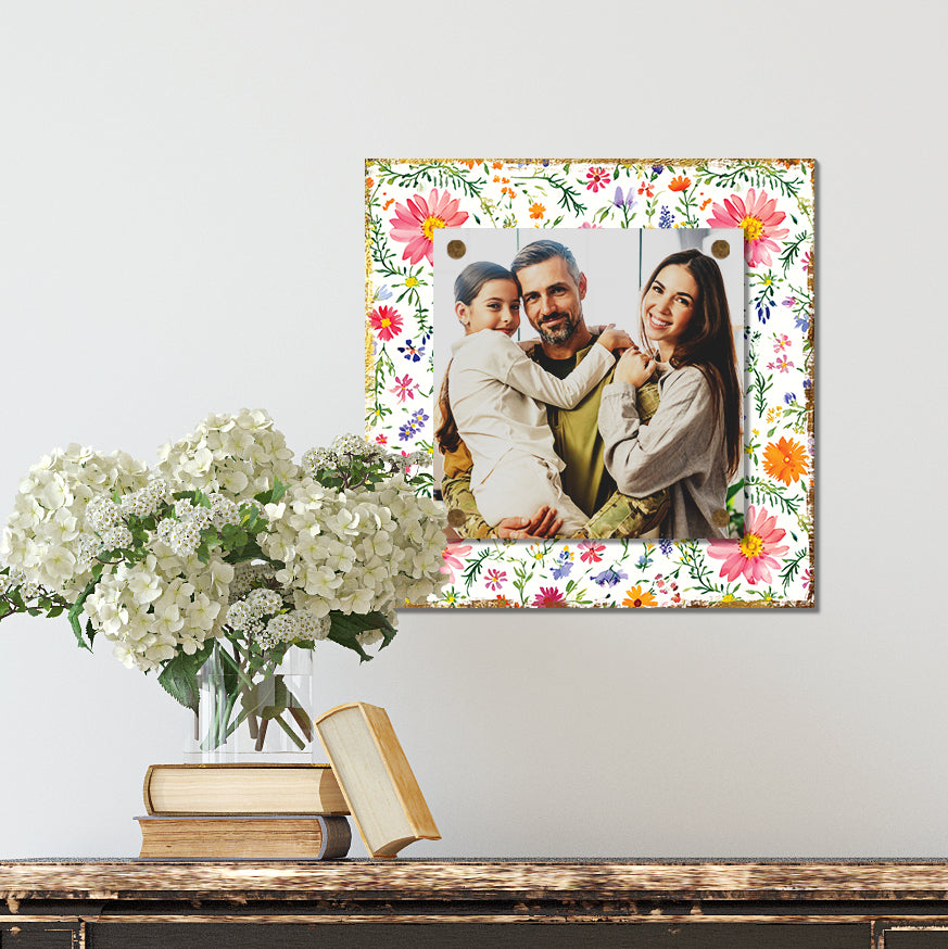 Personalized Spring Wall Decor | Custom Photo Frame | Wildflower Pattern | Custom Print | 3 Size Options