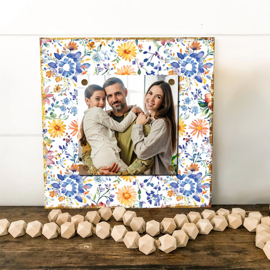 Personalized Spring Wall Decor | Custom Photo Frame | Wildflower Pattern | Custom Print | 3 Size Options