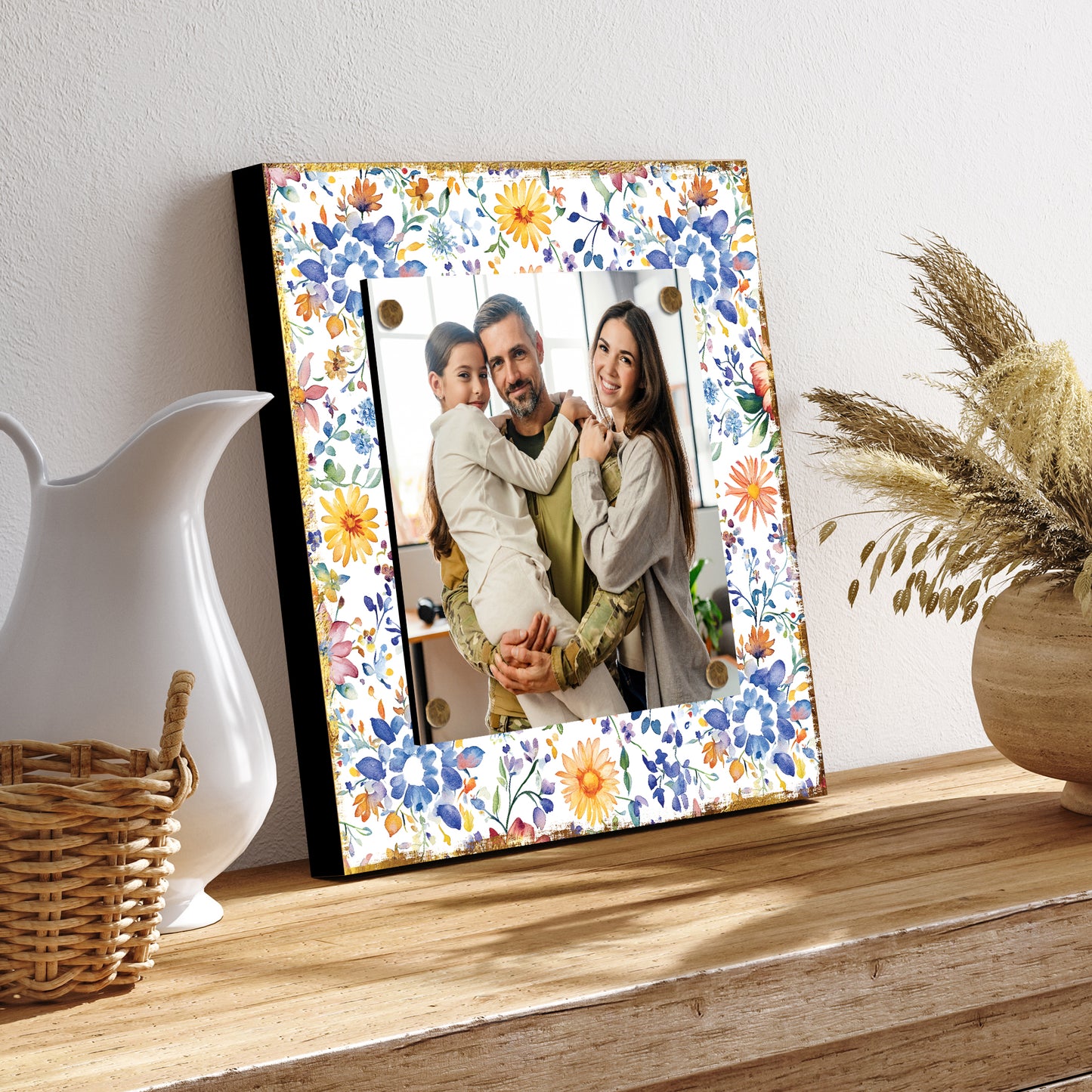 Personalized Spring Wall Decor | Custom Photo Frame | Wildflower Pattern | Custom Print | 3 Size Options