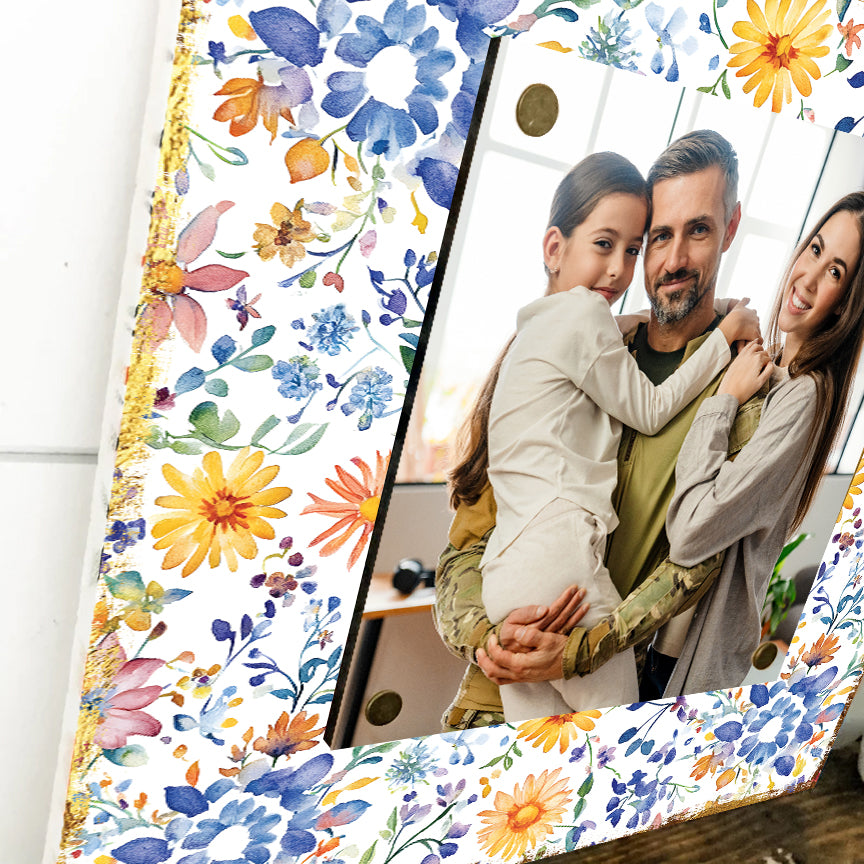 Personalized Spring Wall Decor | Custom Photo Frame | Wildflower Pattern | Custom Print | 3 Size Options