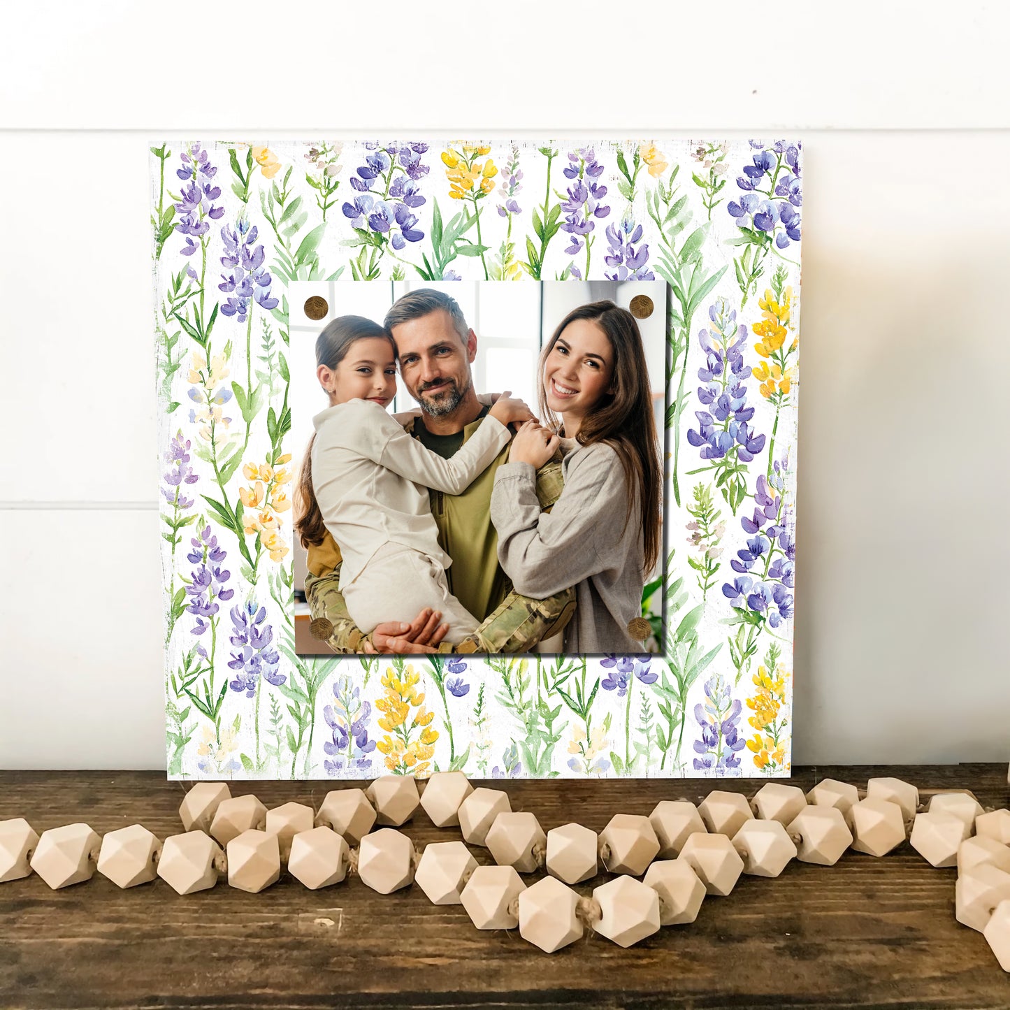 Personalized Spring Wall Decor | Custom Photo Frame with Lupine Wildflower Pattern | Custom Print in Spring Colors | Available in 3 Size Options