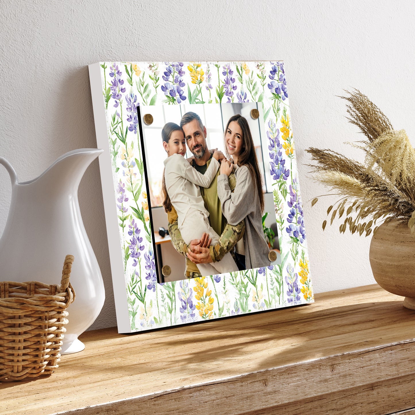 Personalized Spring Wall Decor | Custom Photo Frame with Lupine Wildflower Pattern | Custom Print in Spring Colors | Available in 3 Size Options