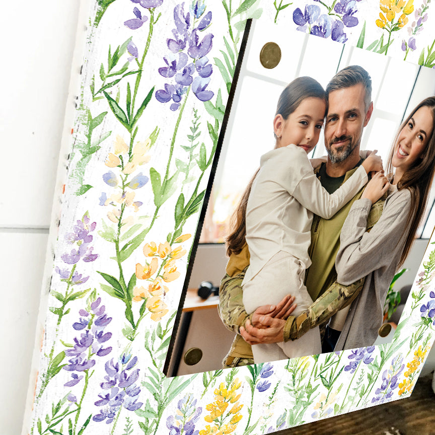 Personalized Spring Wall Decor | Custom Photo Frame with Lupine Wildflower Pattern | Custom Print in Spring Colors | Available in 3 Size Options