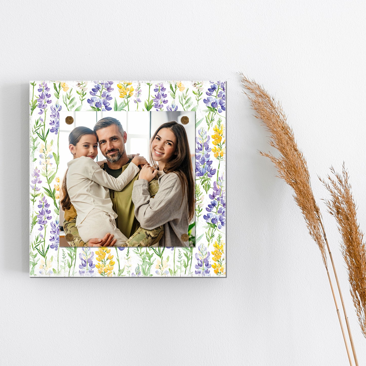 Personalized Spring Wall Decor | Custom Photo Frame with Lupine Wildflower Pattern | Custom Print in Spring Colors | Available in 3 Size Options