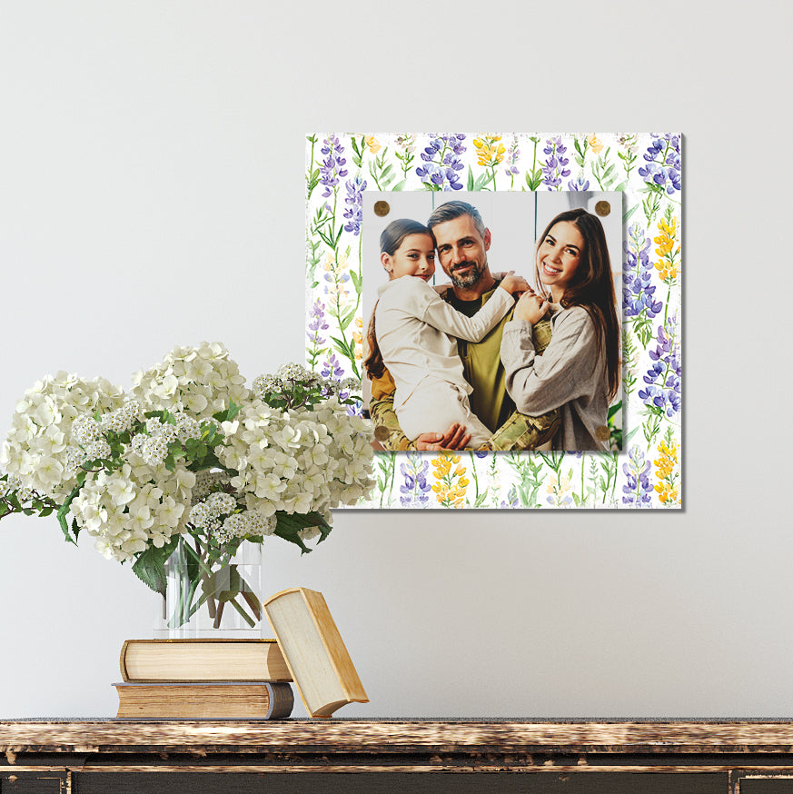 Personalized Spring Wall Decor | Custom Photo Frame with Lupine Wildflower Pattern | Custom Print in Spring Colors | Available in 3 Size Options