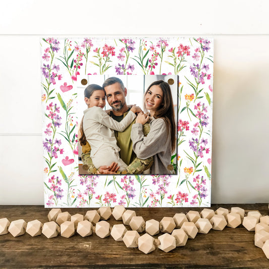 Personalized Spring Wall Decor | Custom Photo Frame with Fireweed Wildflower Pattern | Custom Print in Spring Colors |  3 Size Options