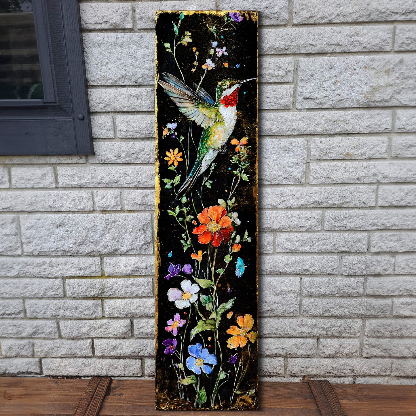 Spring Wildflower Porch Sign | Wooden Entryway Decor | UV Print | Front Porch Plaque | Wildflowers & Hummingbirds Design | 3 Sizes Available