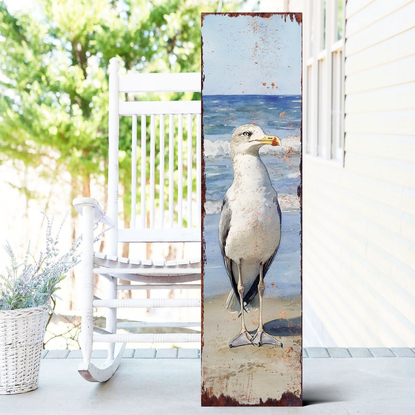 Ocean Seagull Porch Sign | Wooden Entryway Decor | UV Print | Front Porch Plaque | Seagull on the Beach Design | 3 Sizes Available