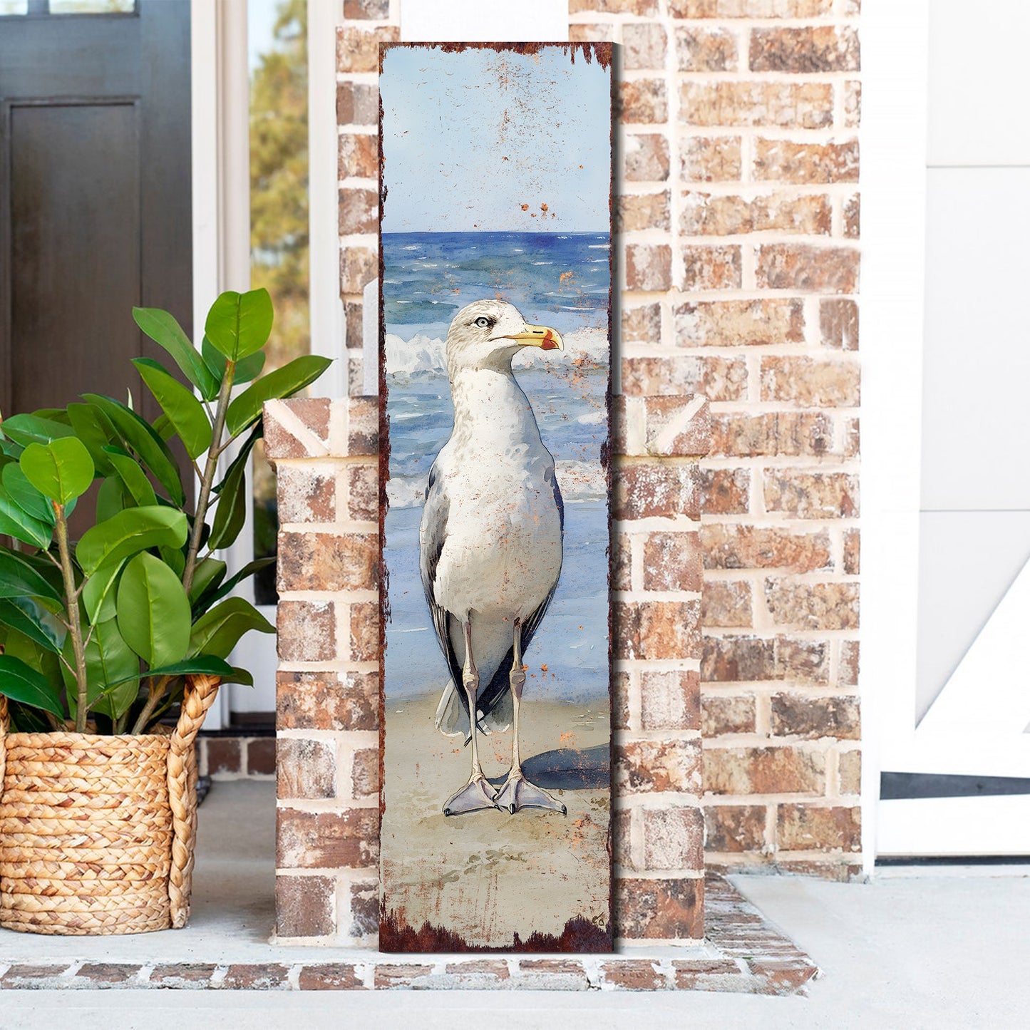 Ocean Seagull Porch Sign | Wooden Entryway Decor | UV Print | Front Porch Plaque | Seagull on the Beach Design | 3 Sizes Available