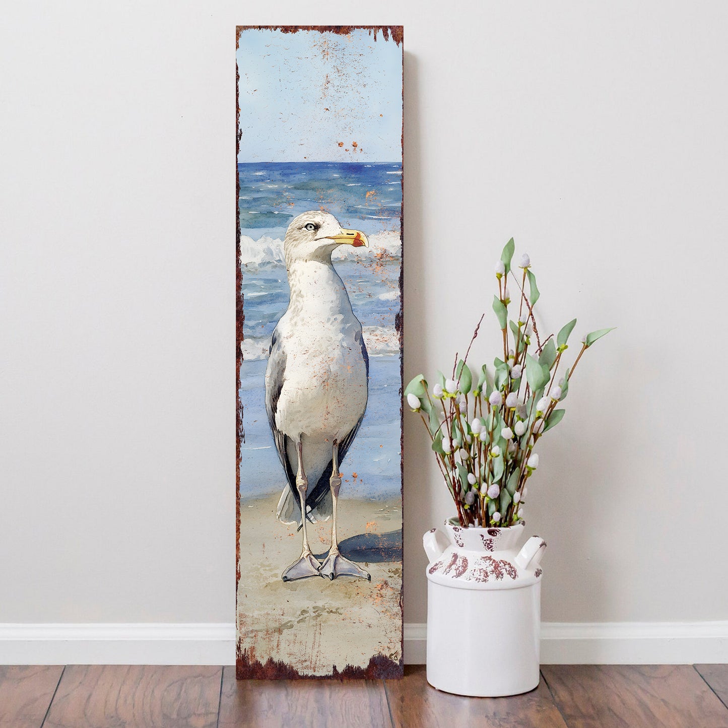 Ocean Seagull Porch Sign | Wooden Entryway Decor | UV Print | Front Porch Plaque | Seagull on the Beach Design | 3 Sizes Available